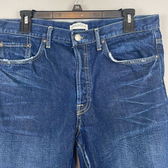 Zara Woman Cropped Buttonfly Hi Rise Blue Jeans. US Size 8. - Picture 4 of 13